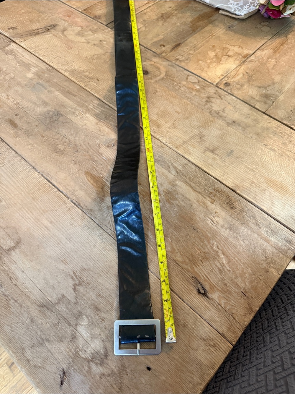 Black Leather Belt with Silver Buckle 40”